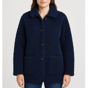 New Directions Women's Navy Blue Open Front Button Up Teddy Bear Jacket, size XL